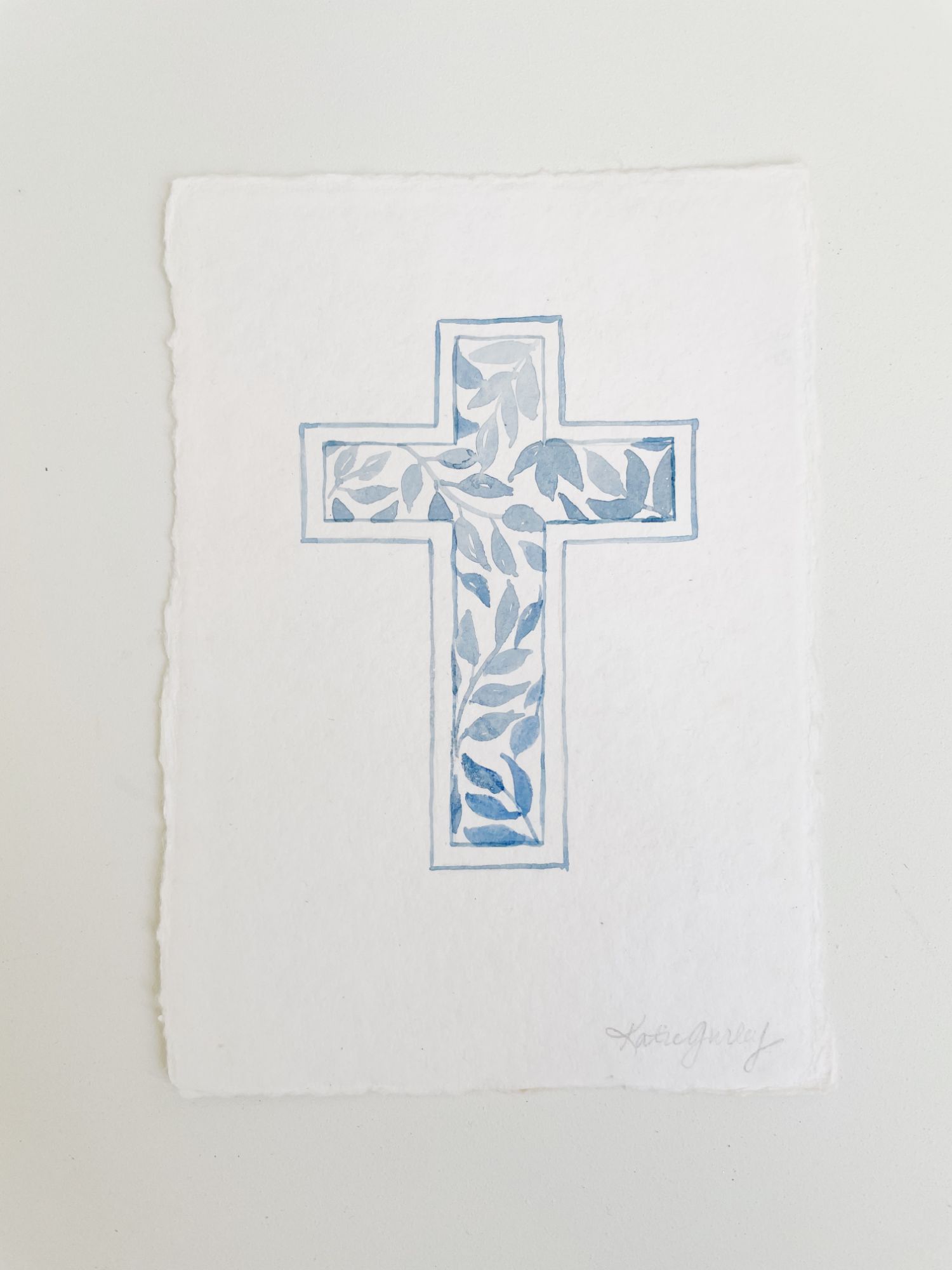 shades of blue fine art watercolor keepsake cross